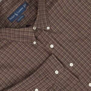 Ralph Lauren Shirt Mens Big 2XL Big Brown Plaid Long Sleeve Button Down Cotton